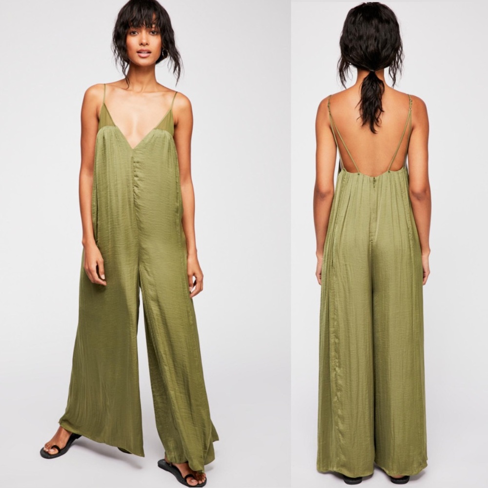 🔥Free People Parker Jumpsuit Satin Silky Green🔥